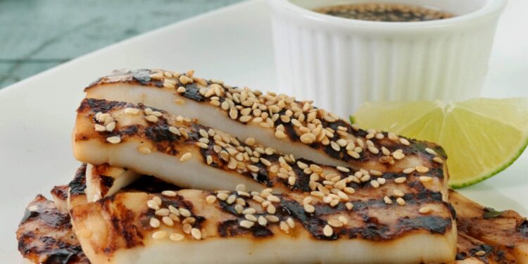 Grilled Calamari Steak With Lemon Butter Sauce